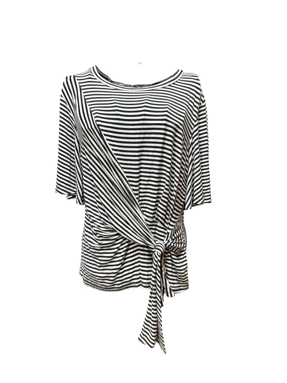 Joseph Ribkoff Black & White Striped Tie-Front Short Sleeve Top size 10